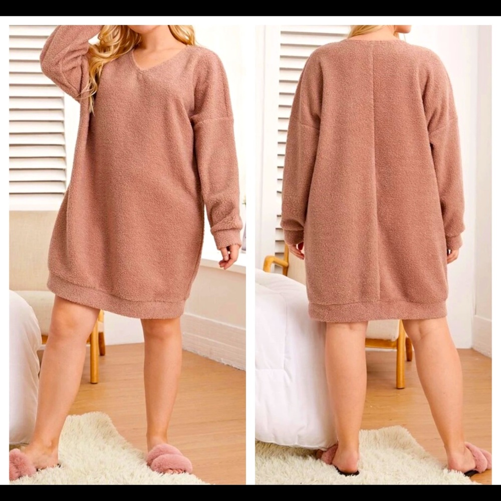 Shein Plus V Neck Fuzzy Loungewear 2X